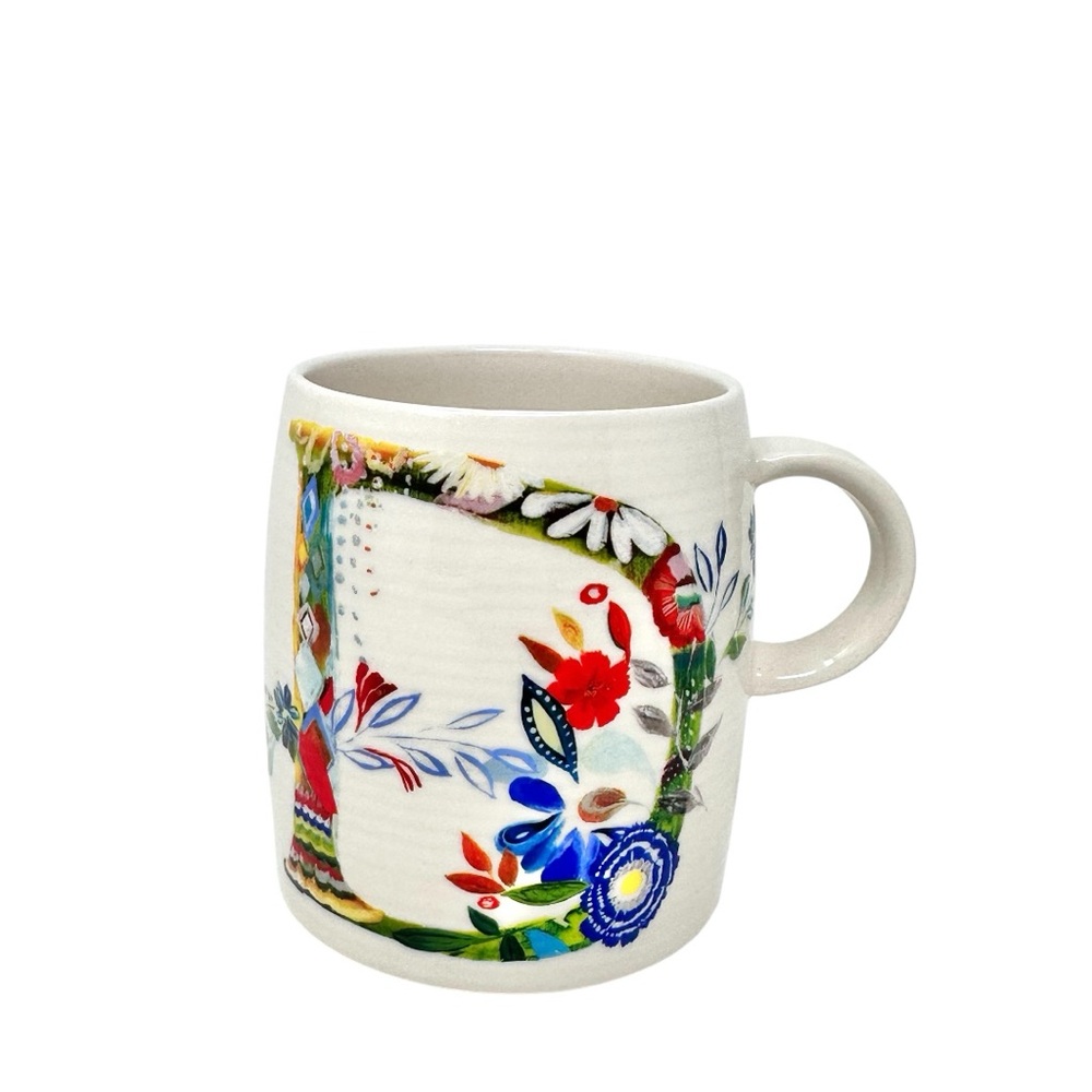 Anthropologie Starla Hoffman Monogram Mug Letter D Floral Multi Cottagecore